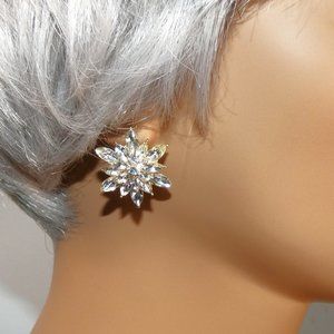 New Gold-tone SPARKLING Faceted Snowflake or Star Large Studs
